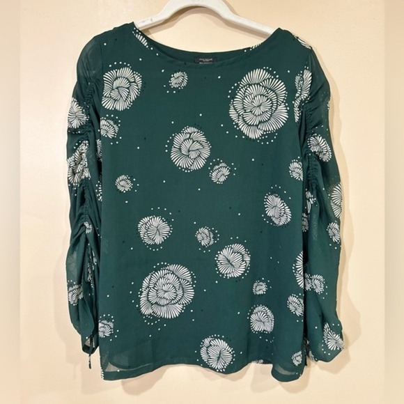 Ann Taylor Factory Green Floral Print Long Sleeve Blouse Top Size Medium - Picture 5 of 5
